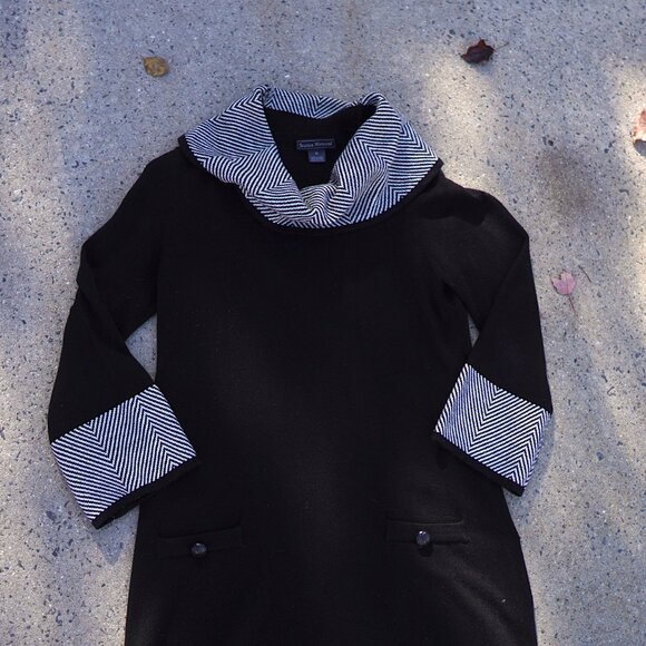 Jessica Howard Houndstooth Cowl Neck Sweater Dress M Black Shift Workwear - Picture 8 of 16